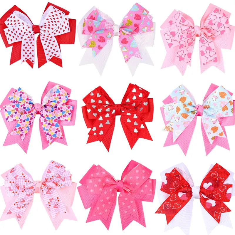 Baby Girls Hair Bows Alligator Clips Hairpins Children Gold Blocking Heart Ribbon 5 Inch Bowknot Headwear Accessories HC172