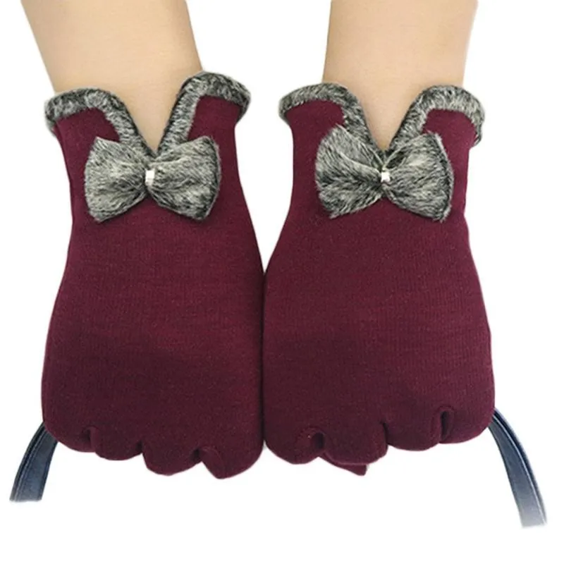 Fingerless Gloves Fashion Women Autumn Winter Cute Bow Warm Warmer Mitts Full Finger Mittens Cashmere Female