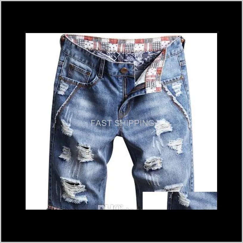 Jeans da uomo moda pantaloni corti con foro dritto da strada vintage lunghezza al ginocchio maschio estivo Zyms4 Jtnin