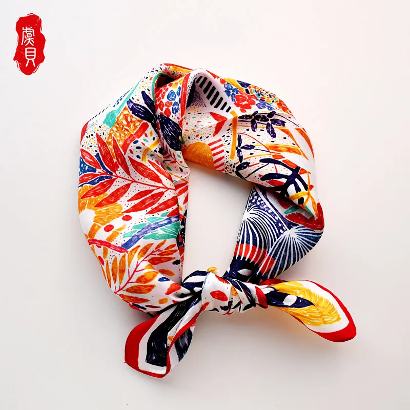 Colourful natural scarf printed women 100% real silk 50cm small square neck scarves shawl luxury gift for ladies girl