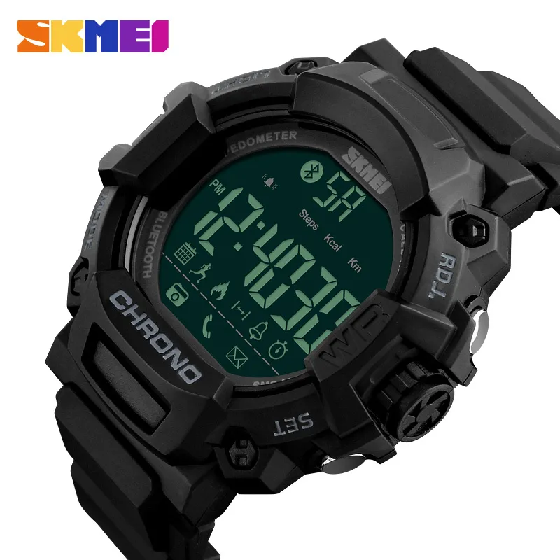 SKMEI MEN Smart Watch Kalorier Pedometer Steg Vattentät Bluetooth Klockor Man Ring SMS Påminnelse SmartWatch för iOS Android 1249 Q0524