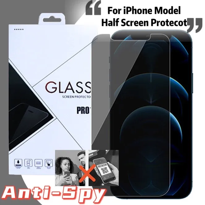 Protecteur d'écran en verre trempé anti-espion de confidentialité pour iPhone 13 12 11 Pro Max XR X / XS 6 7 8 Plus avec emballage de vente au détail