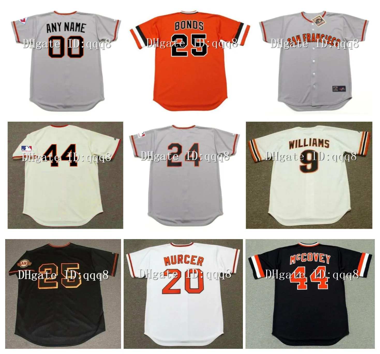 후퇴 야구 Willie Mays 야구 유니폼 SF 배리 본즈 Willie McCovey J.T. 스노우 윌 클라크 케빈 미첼 듀네 쿠이퍼 레마 스마트 9 매트 윌리엄스 레트로