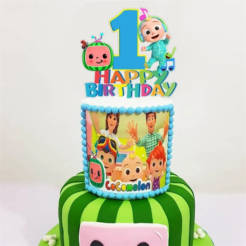 1set Cocomelon Anniversaire Partie de fête Enfants Cupcake Cake Cake Topper  pour filles Bonne fête d'anniversaire Baby Douche Gâteau Fournitures 1192