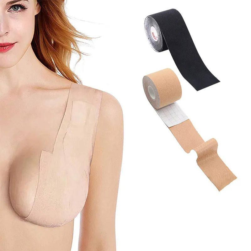Kvinnor Intimates Tillbehör Seamless Bra Bröstlift Tape för Kvinnor 1 Roll Komfort Sexig kropp Osynlig bröstvårtor Silikon Strapless Tryck upp plusstorlek