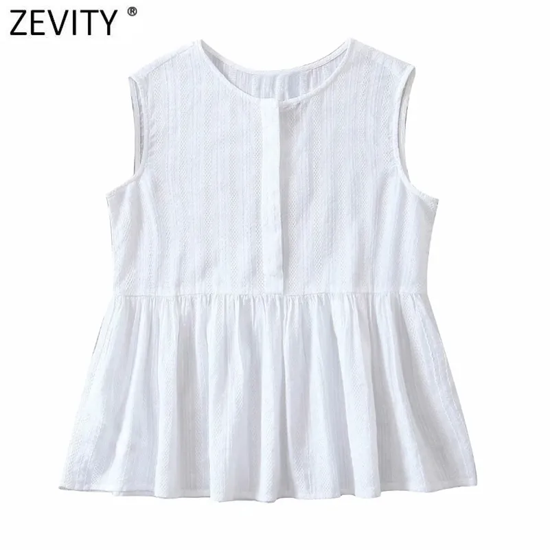 Women Simply O Neck Sleeveless Ruffles Casual White Blouse Female Hollow Out Button Shirt Roupas Chic Chemise Tops LS9086 210416