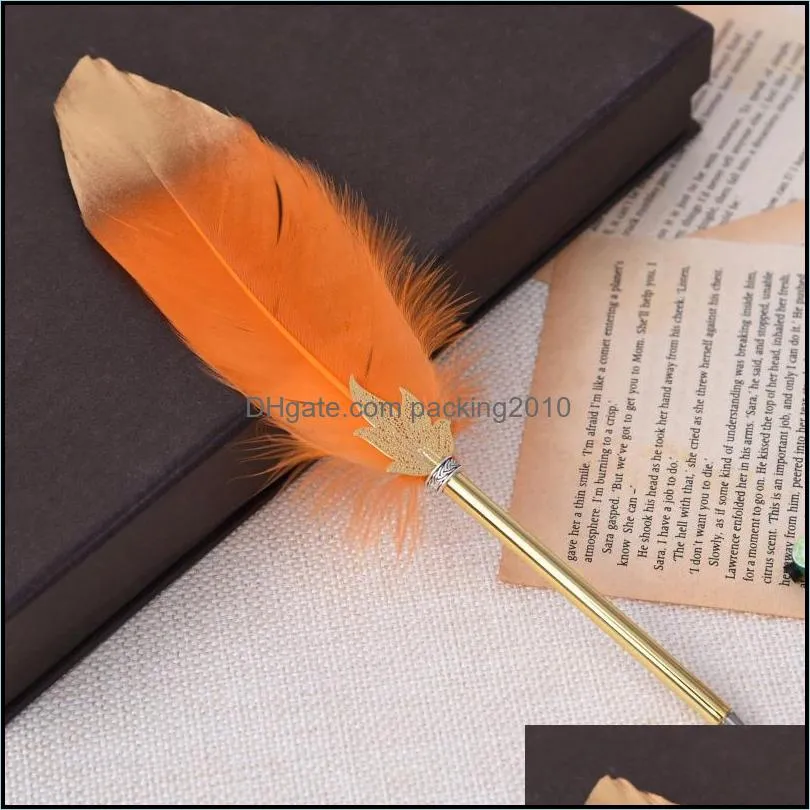 Gold Feather Ballpoint Pen Vintage Elegant Roller Ball Pen Kawaii Wedding Party Signature Christmas Gift School Supplies