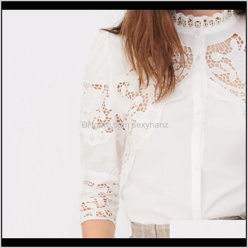 patads france m house 2021 new women`s hollow lace collar solid medium sleeve shirt mfpcm00099