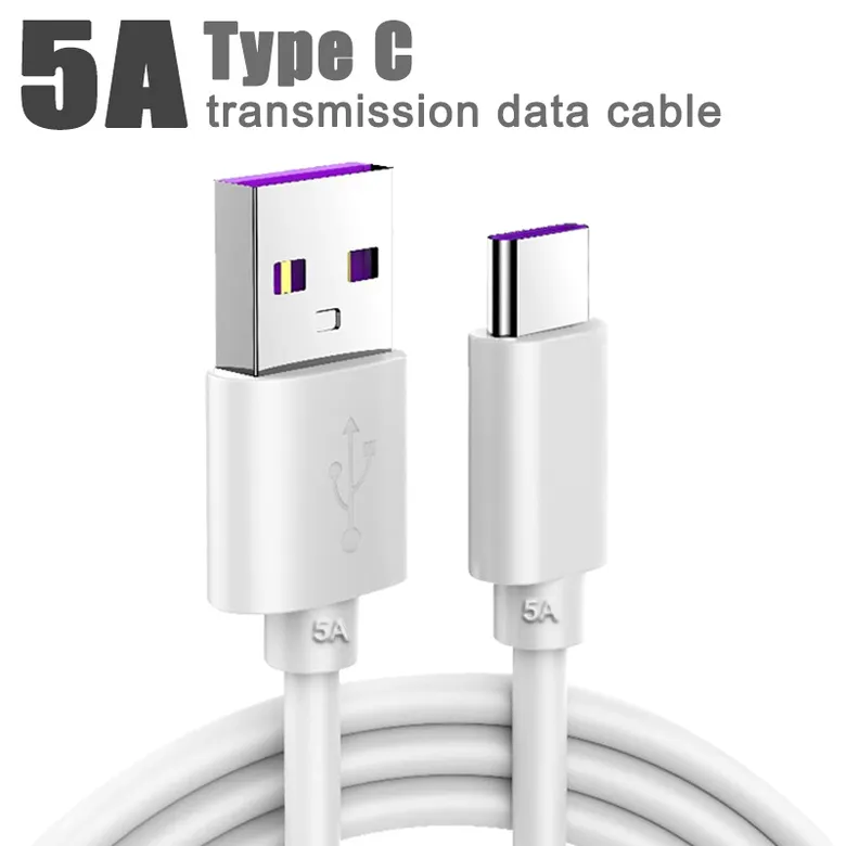 5A Typ C-kabel usb-laddare 1m 3ft 2m 6ft 3m 10ft-kablar Data Sync 3.1 Type-C snabbladdningssladd för Samsung S21 s20 Plus-telefon