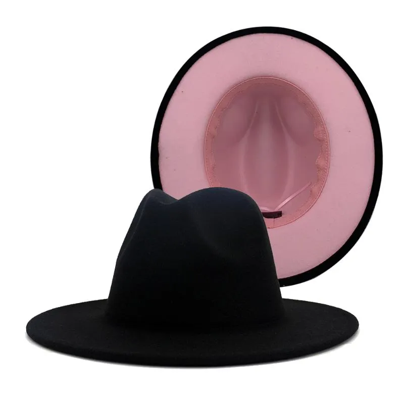 Stingy Brim Hats Designer Esterno Black Inner Rosa Moda Unisex Lana Fedora Cappello Retro Jazz Caps Wide Wedding Casual