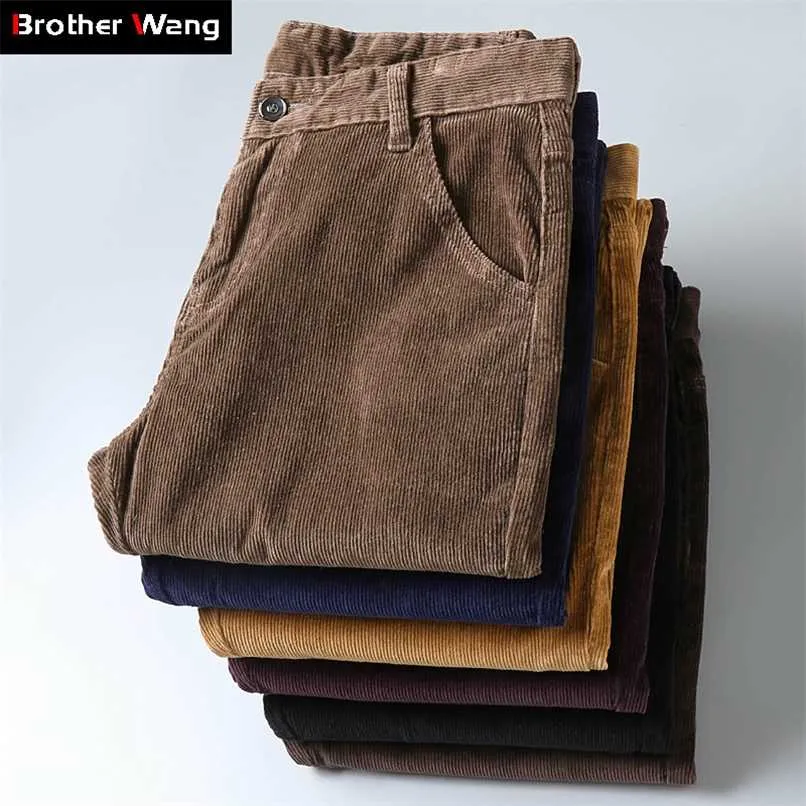 6 couleurs hommes épais velours côtelé pantalons décontractés hiver Style affaires mode Stretch coupe régulière pantalon mâle marque vêtements 211022