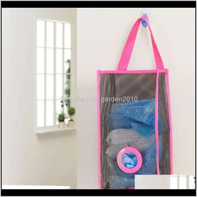 kitchen hanging type breathable mesh grid garbage bags storage bag rubbish extraction pouch orgnizer