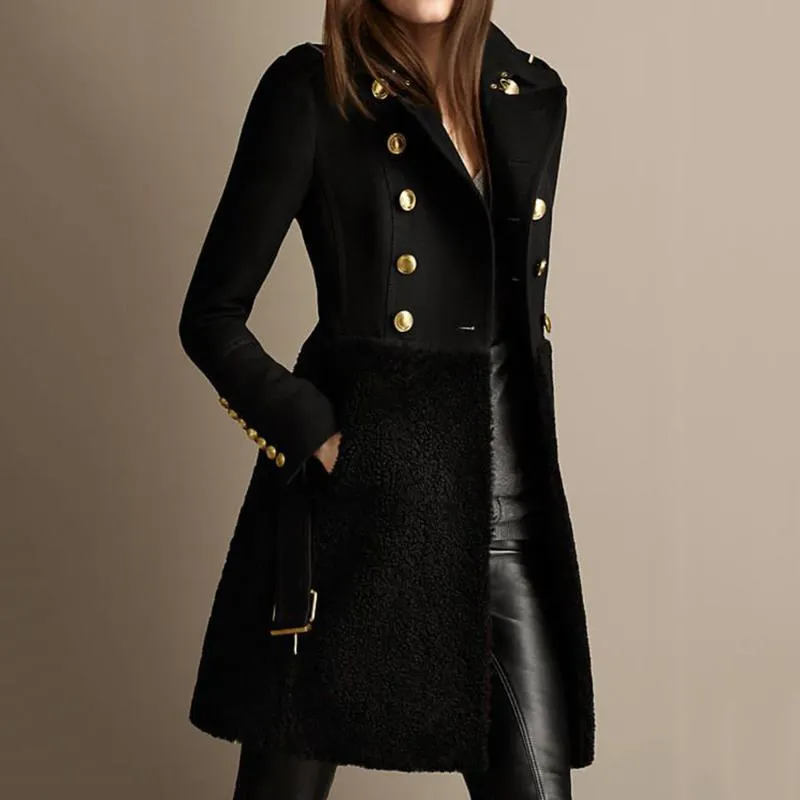 Women's Wool & Blends Women Autumn Winter Long Jacket Coat Black Double Breasted Belt Slim Fit Fleece Plus Size Ladies Trench Coats Elegant