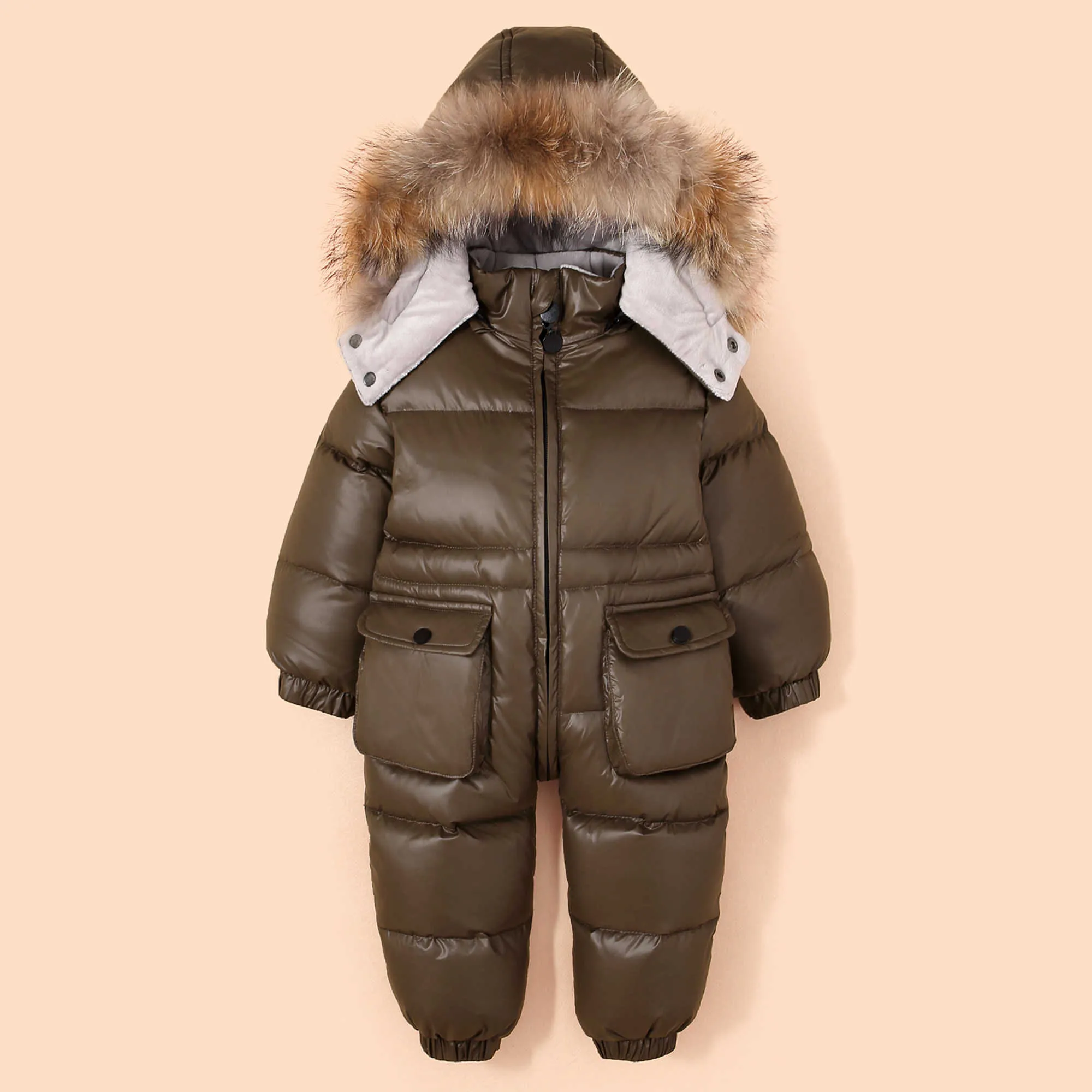 -30 Winter Kinderen Baby Kleding Hooded Natuurlijke Bont Dikke Warme Rompertjes Jongen Donsjack JumpsuitGirl Snowsuit Sneeuwkleding 1-4 y H0909