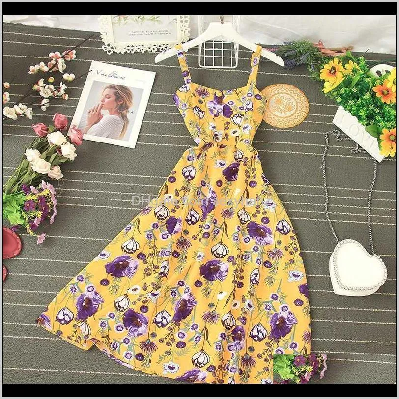 fitaylor summer sexy spaghetti strap floral print long dress women ruffled button boho high waist slim beach dress vestidos