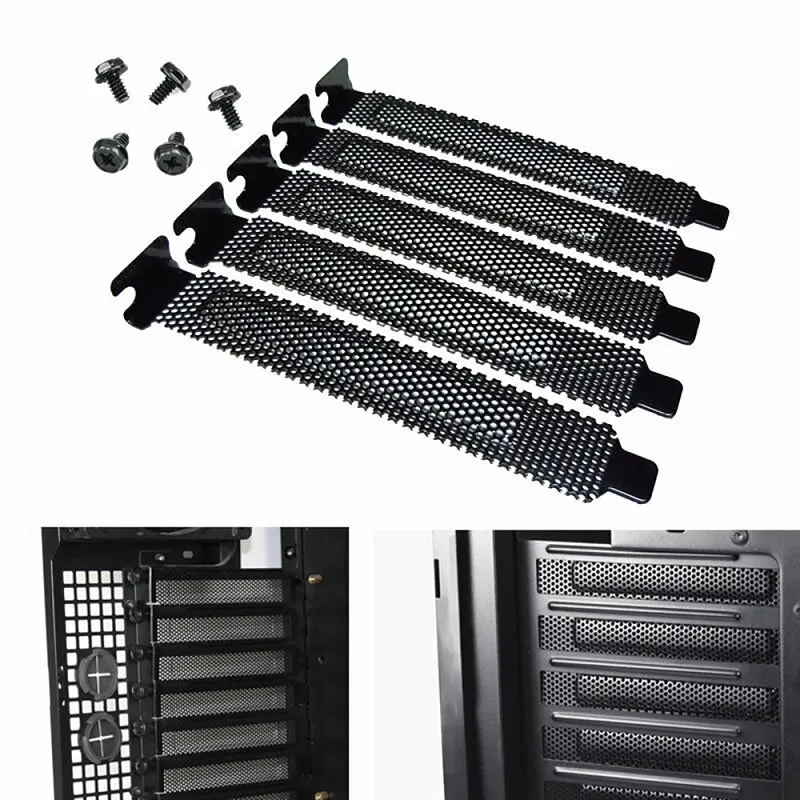 5pcs / set Hard Steel Dammfilter Skrivbord Datorväska Blanking Plate PCI Slot Skydd med skruvar