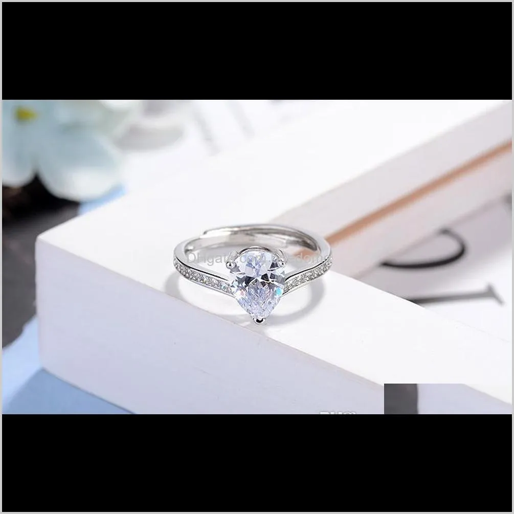 fashion jewelry adjust size ring white heart zircon prong setting around setting brass meterial imitation rhodium plated for women