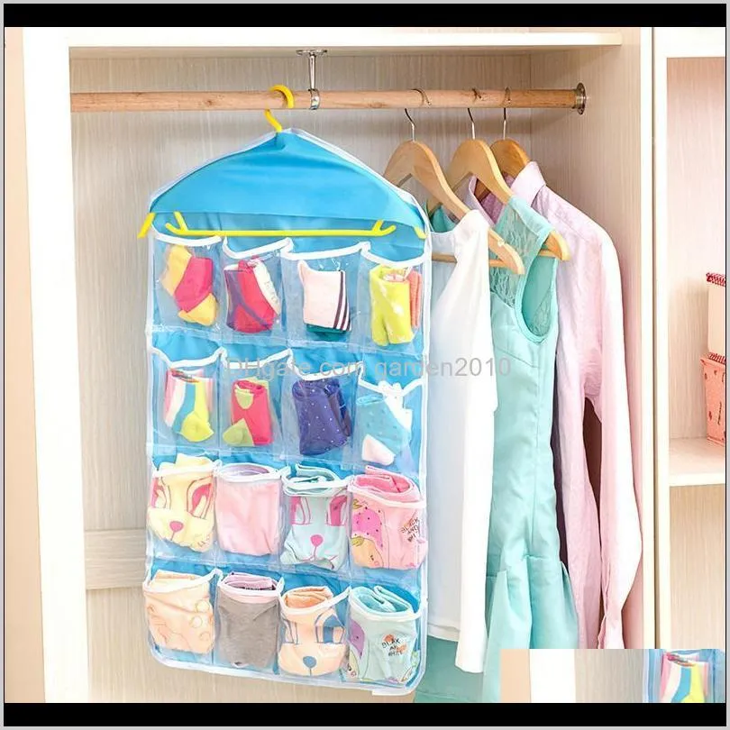 16 pockets wardrobe underwear bags storage foldable hanging bag socks bra hanger storage bags household shelf clear rack