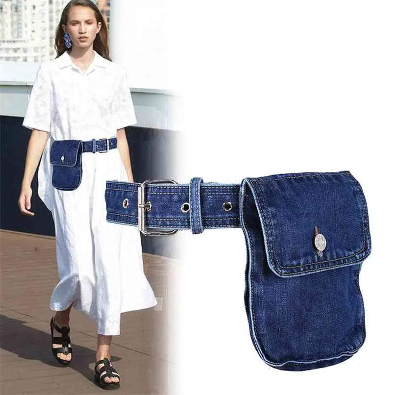 Taille Sac Femmes Fanny Pack Ceinture De Mode Réglable Denim Femelle Téléphone Poche Bum s Hip 210823