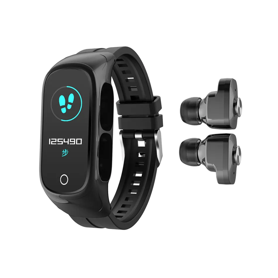 N8 Bransoletka Intelligence Zestaw Słuchawkowy Słuchawki Smart Earbuds Smart Zegarki 2 w 1 Kontrola Muzyki Tętna Sport SmartWatch Z Detal Box