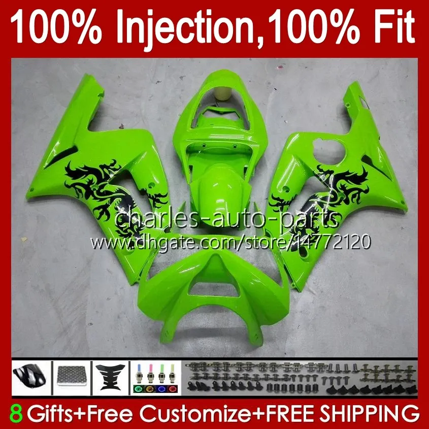 Kit de moulage par injection pour KAWASAKI NINJA ZX-636 ZX600 ZX 6R 6 R 600 CC 03-04 Corps 8No.7 ZX 636 600CC ZX6R 03 04 ZX600C ZX636 ZX-6R 2003 2004 Carénage OEM Carrosserie vert clair