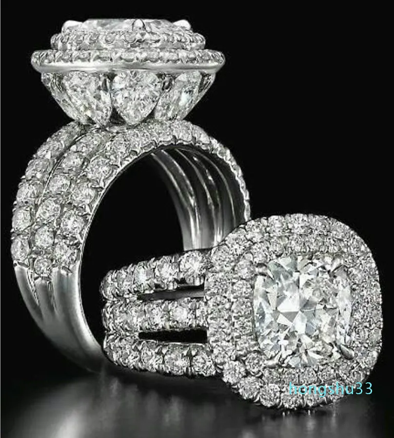Wieck Splendidi gioielli di lusso Anelli per coppie Set di anelli da sposa in argento sterling 925 con taglio a pera con smeraldo multi pietre preziose