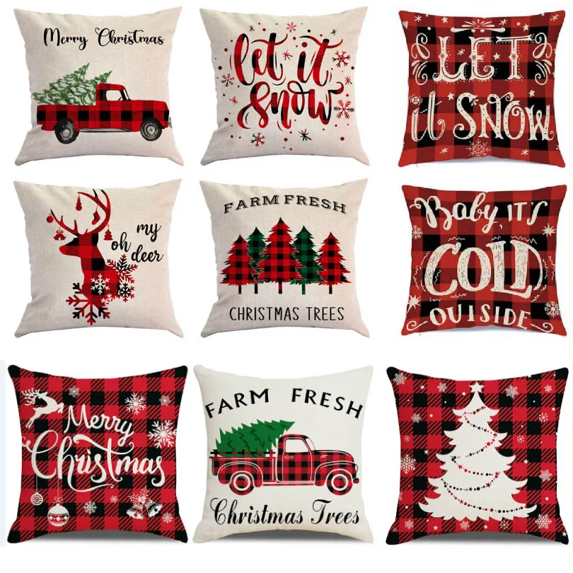 Jul dekorativa kasta kuddefall täcker linne bondgård kuddehölje för soffa bäddsoffa 45 * 45cm xmas bil hh21-740