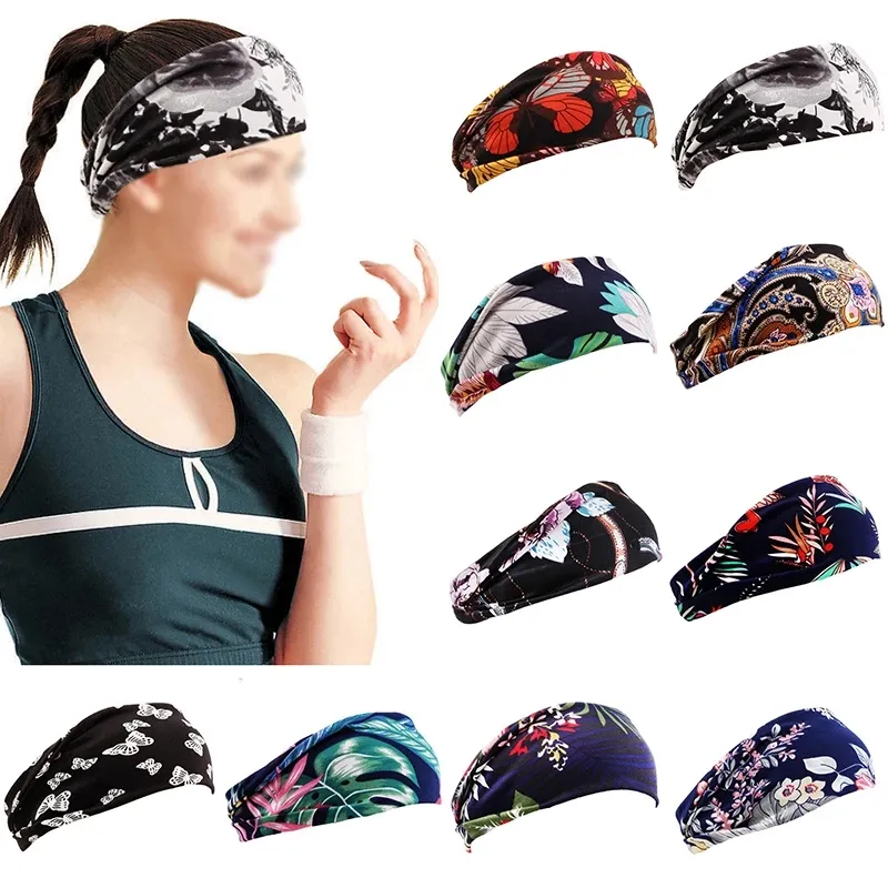 Flor Impressão ioga Headbands Mulheres Elastic Hairbands Head-offermed Headband Esporte Sweatband Turbante Headwrap Meninas Headband