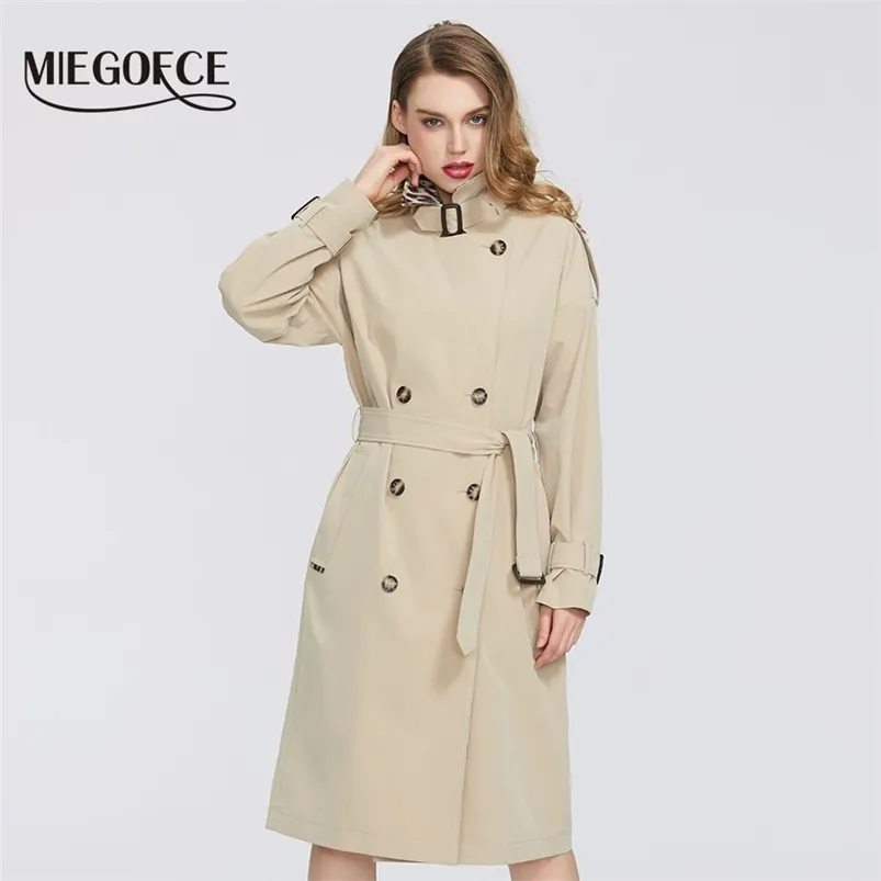 MIEGOFCE Spring Collection Womens Windbreaker Free Fashion Casual High Quality Windbreaker Has Belt Button Down Cloak 210812