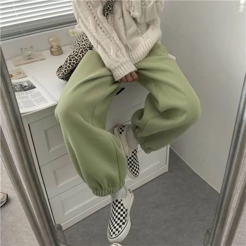Брюки Sweatpants s осень/зима плюс бархатная подкладка корейские свободные спортивные штаны с высокой талией для похудения повседневные 220211