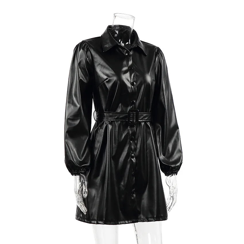 Leather Shirt Dress Casual Ladies Black PU Mini Dress With Belt Winter  Autumn Sleeveless Slim Fit from Dhgate Basic & Casual Dresses - price 54.06