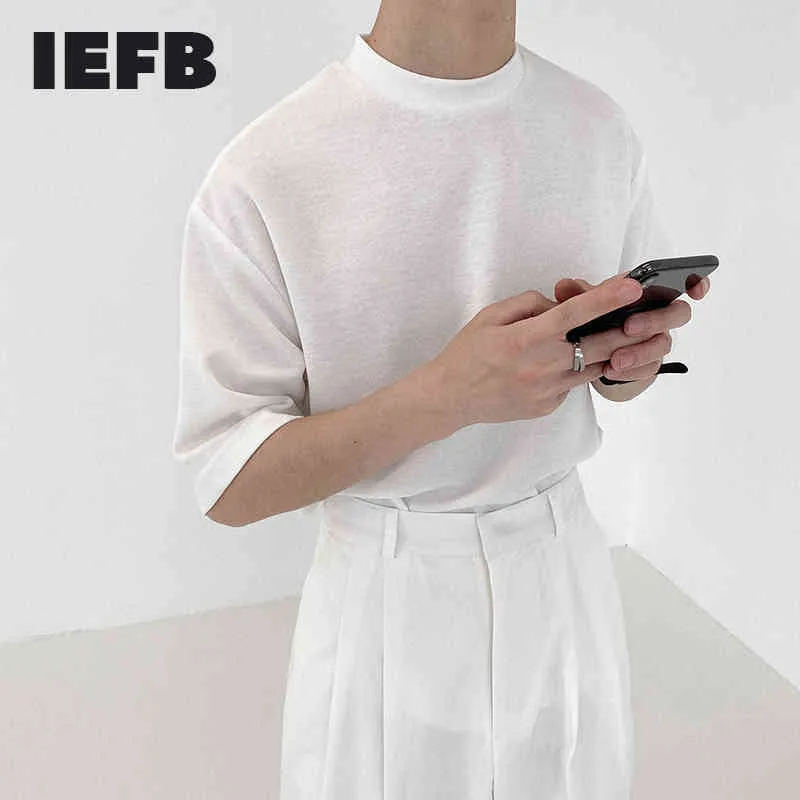 IDEEFB Summer Stand Collar Basic T-shirt Męski Bawełna Koreański Streetwear Moda Czarny White Half Sleeve Tee Topy 9Y6976 210524