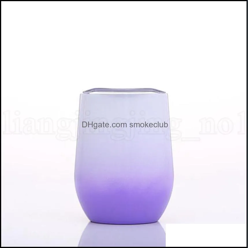 12oz Egg Shaped Cup 7 Colors Gradient Stainless Steel Wine Glasses Beer Mug Stemless Insulated Cups LJJO6861-6