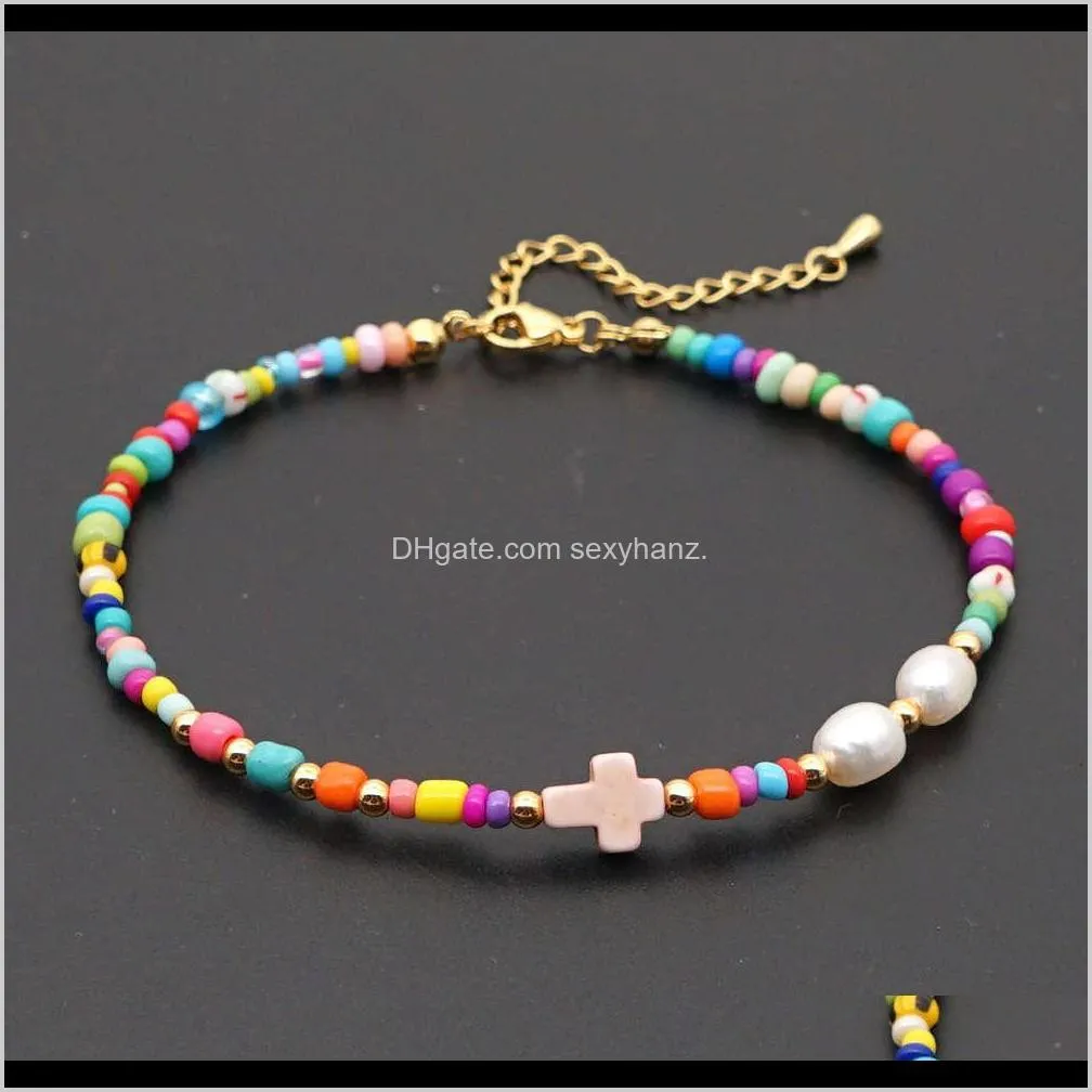 minority design rainbow rice cross national style baroque natural freshwater pearl anklet female