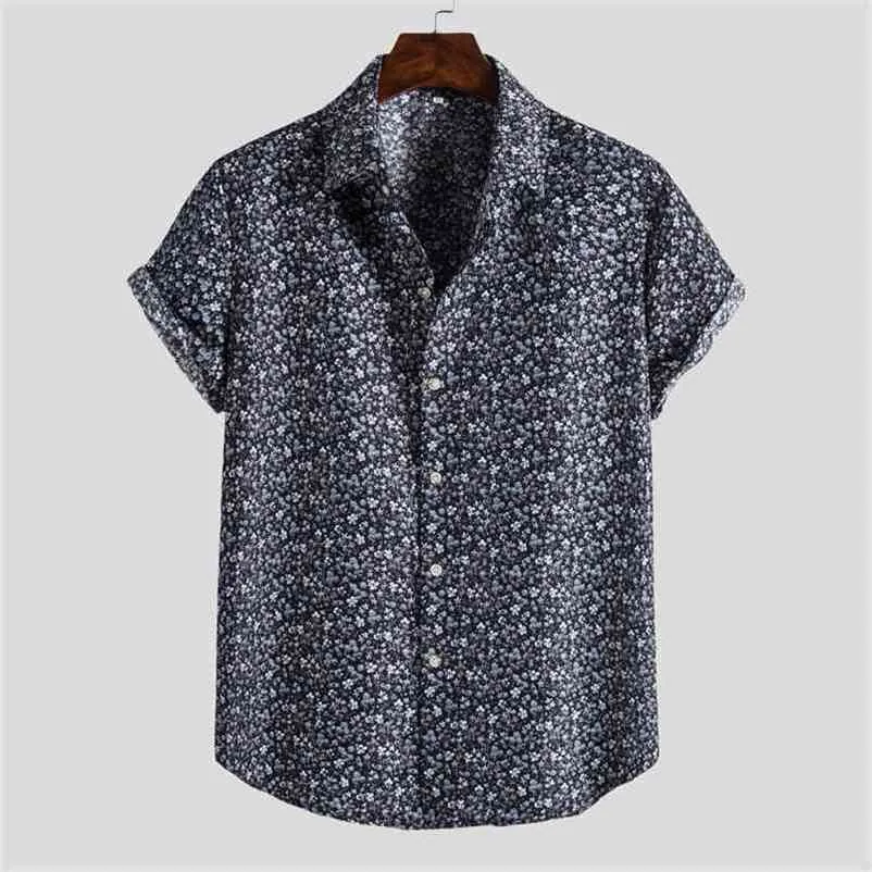 Mężczyźni Moda Etniczna Krótki Rękaw Durowy Drukowanie Hawajskie Bluzki Koszule Dobry Mężczyźni Projektant Koszule Plus Rozmiar Topy Drop 210708