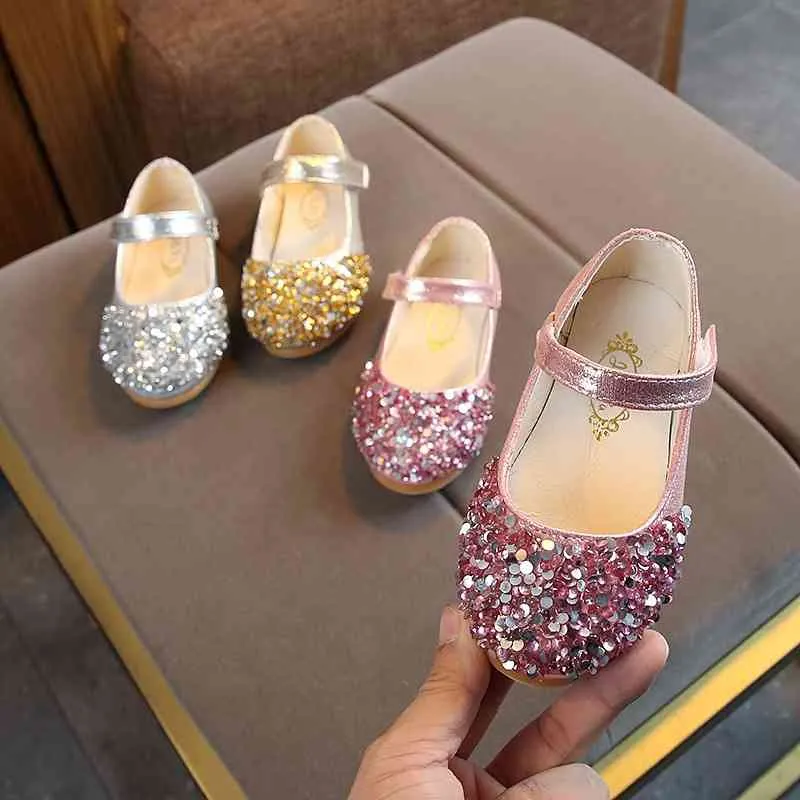 Spring & Autumn Kids Girls Shoes Princess Sequin Crystal Shoes Student Stage Shiny Dance Shoes For Girls Children zapatos nia 210713