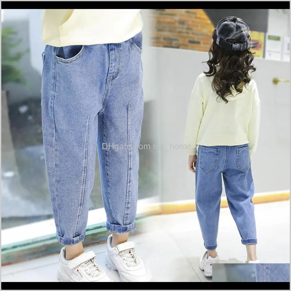 jeans girl solid color girl`s jeans elastic waist jeans for children casual style clothes for girls 6 8 10 12 14 201204