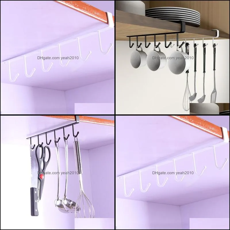Hangers & Racks 2Pce Cabinet Non-marking Hooks Metal Wrought Iron Kitchen Utensils 6 Nail-free Storage