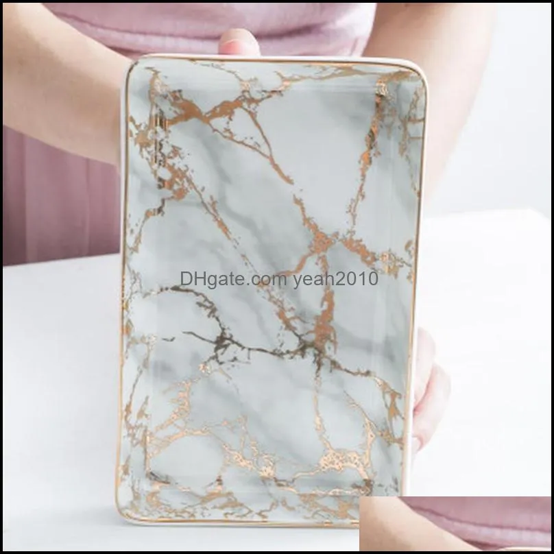 Kitchen Storage & Organization Ceramic Tray Gold-drawing Marble Pattern Multifunctional Jewelry Cosmetics Household Bathroom Supplies