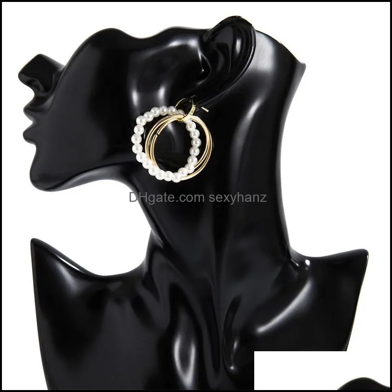 Yamog European Cross Metal Circular Stud Earrings Hoop Imitation Pearl Beaded Round Ear Drop Women Business Party Vacation Wear Earring Jewelry Accessories
