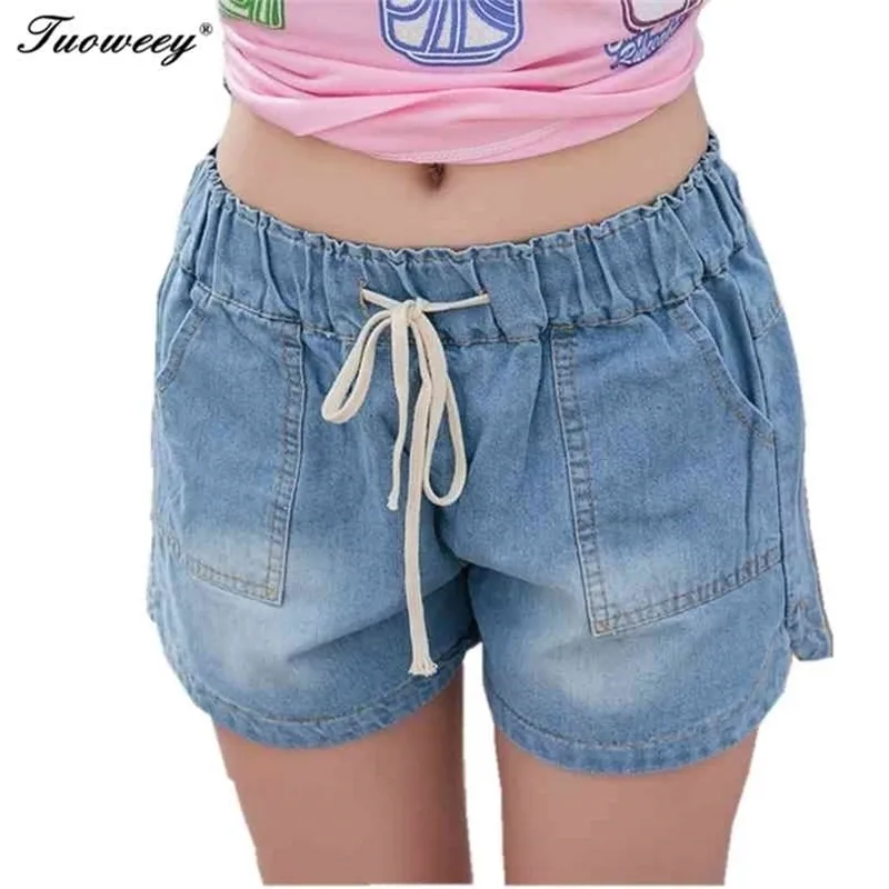 7XL våren mode shorts kvinnor denim kvinnlig solid blå kort jeans hål stil plus storlek för en 210724