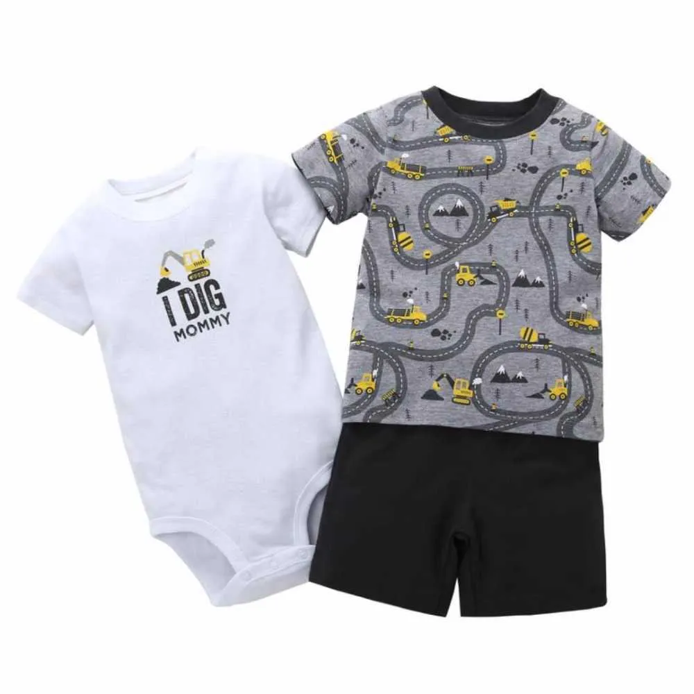 2018 Conjunto de ropa de verano para bebés de moda para niños Ropa 100% de algodón Body corto + Pantalones cortos + Camiseta 3 piezas Ropa para bebés recién nacidos G1023