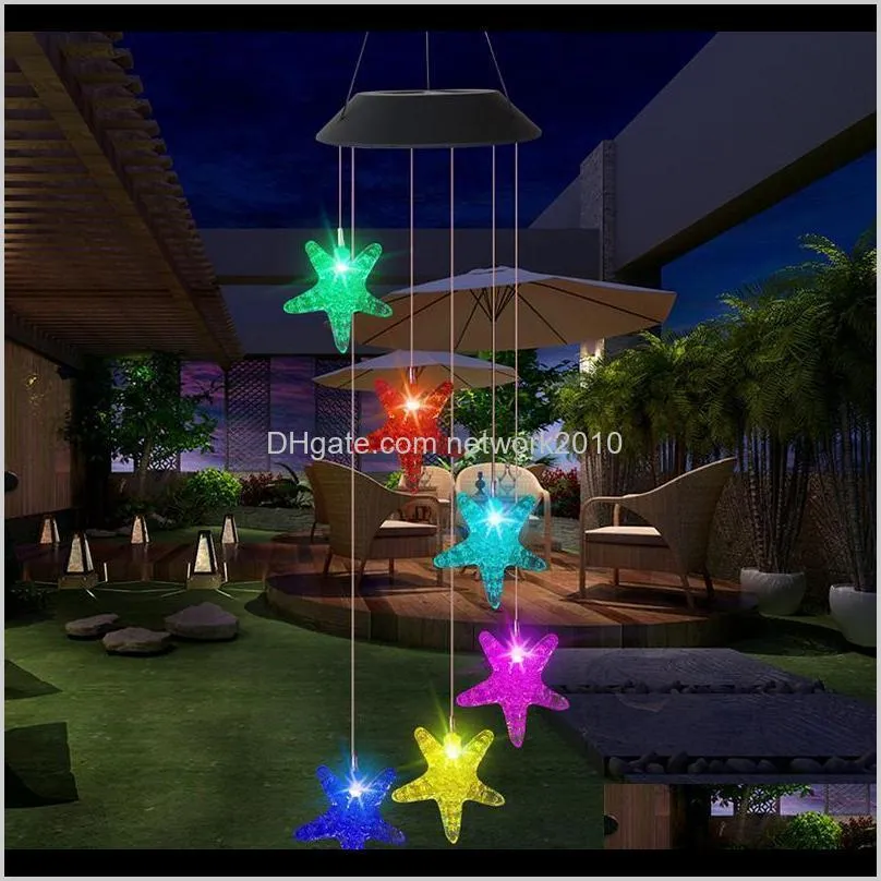 led solar light outdoor wind chimes lights romantic wishing bottle starfish windbell string lamp for home garden yard party wedding