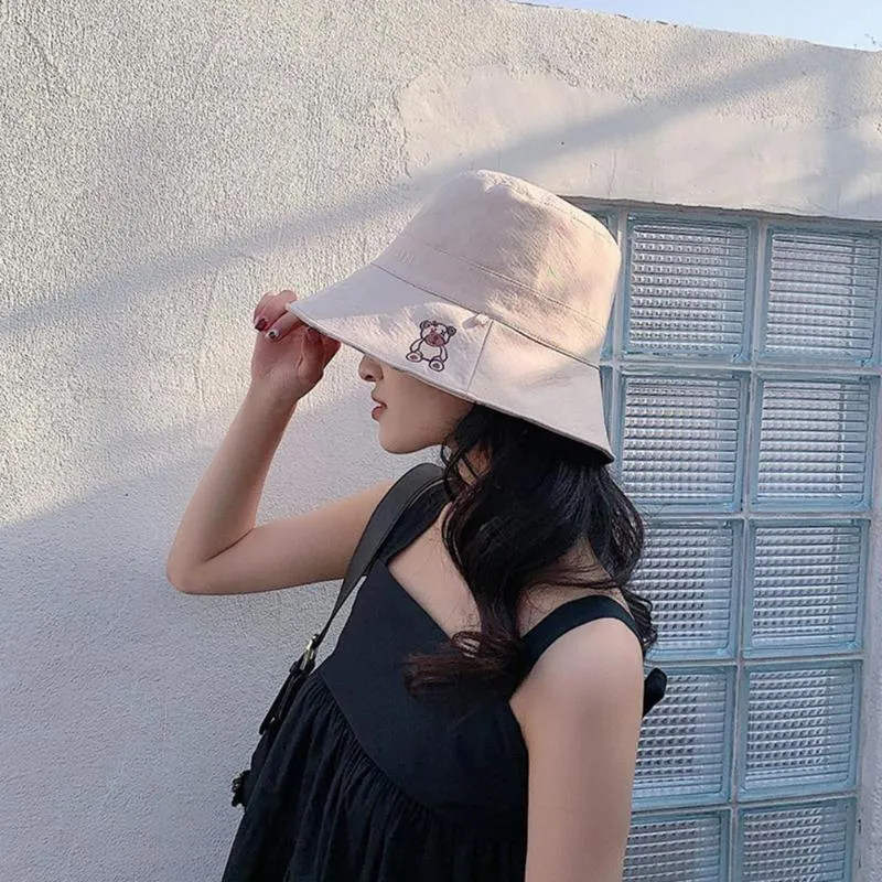 Beanie / 두개골 모자 어부 모자 Foldable 곰 편지 패턴 여성을위한 면화 조절 태양 모자