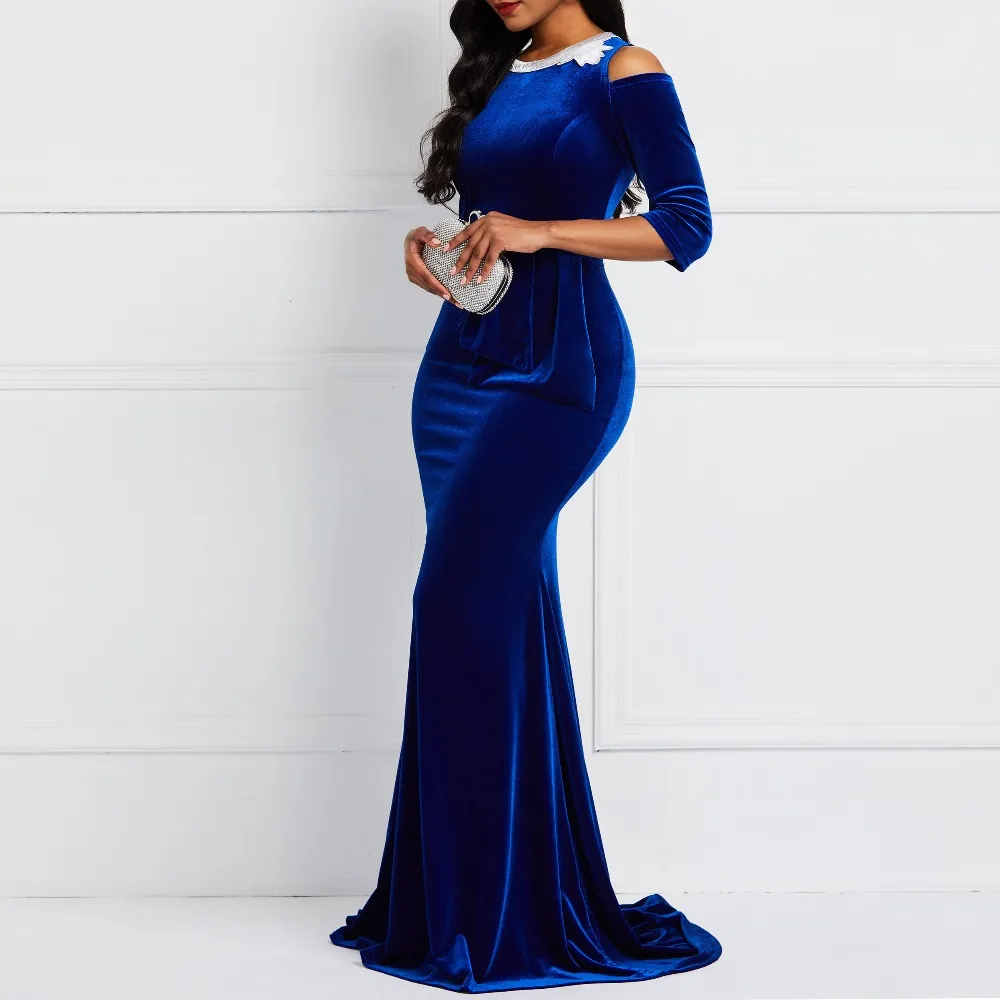 blue dress for baby girl Lina Flocked Velvet A-Line Formal Dress main image 1