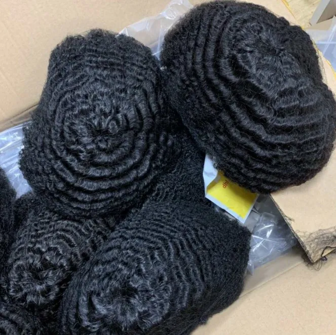 6mm Dalga Afro Full Dantel Toupee 8mm Erkek Saç Saç parçaları Hint Bakire İnsan Saç Değiştirme Siyah Erkekler İçin Erkek Peruk Hızlı Ekspres Teslimat