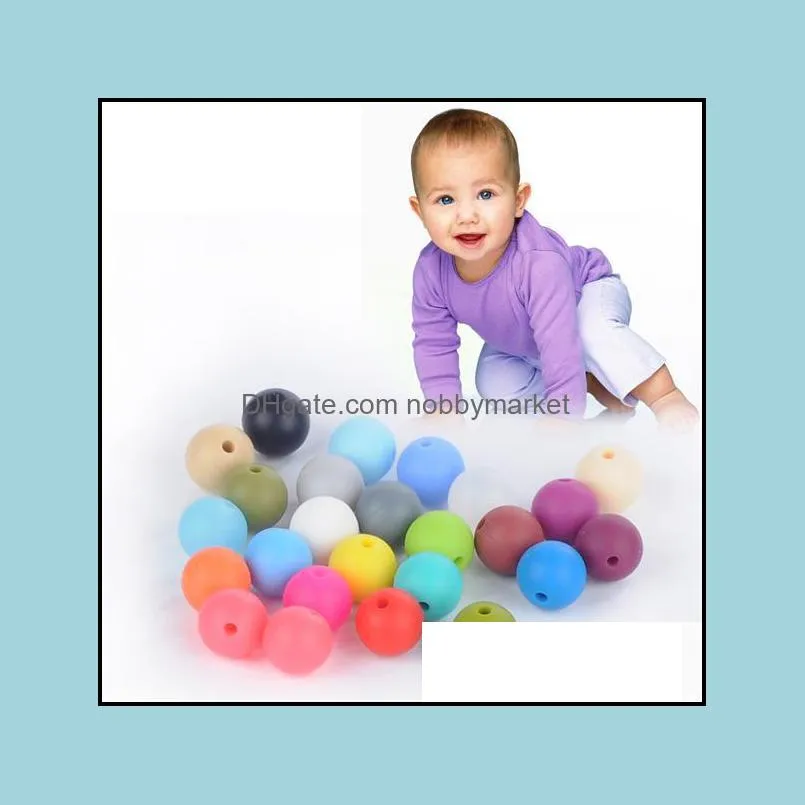 12mm Silicone Beads Food Grade Teething Beads Nursing Chewing Round Loose Beads Colorful DIY Necklace Teether Jewelry Sensory