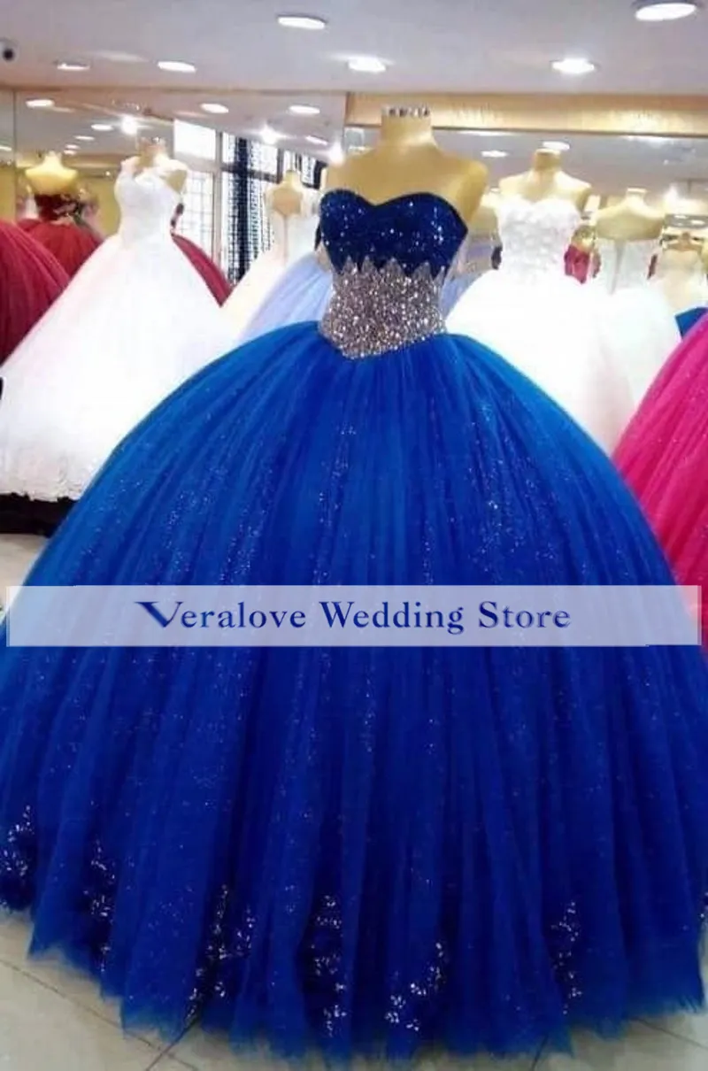 الحلو 16 فساتين quinceanera 2022 كريستال مطرز الملكي الأزرق vestido دي فييستا الكرة بثوب حفلة موسيقية اللباس vestidos دي XV Años