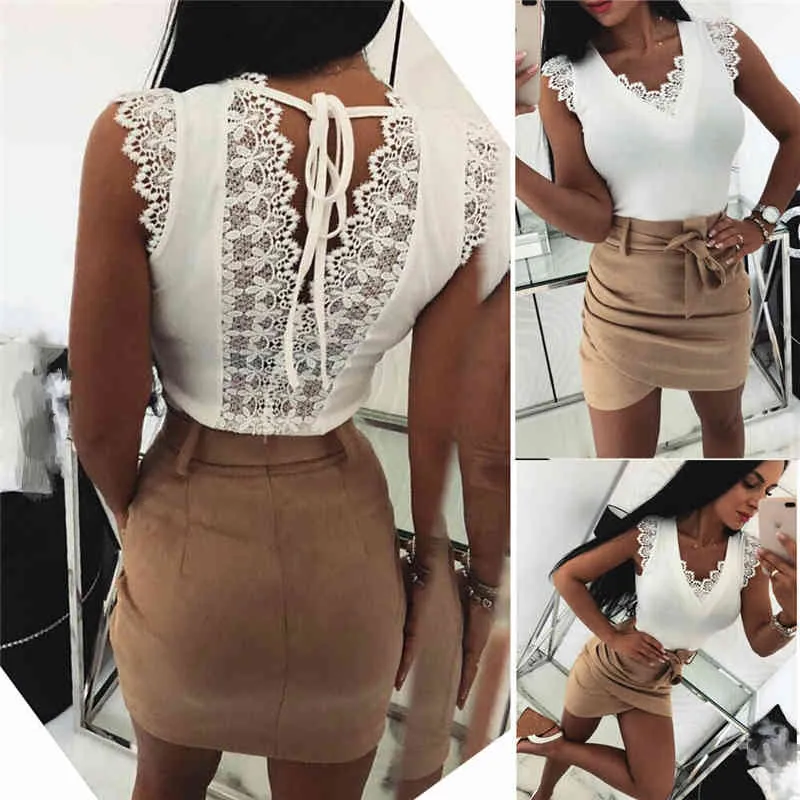 Women's Lace Tank Tops Vintage Hollow Out Camisole White Summer Sexy V-Neck Vest Elegant Ladies Party Clubwear arrival Clothes X0507