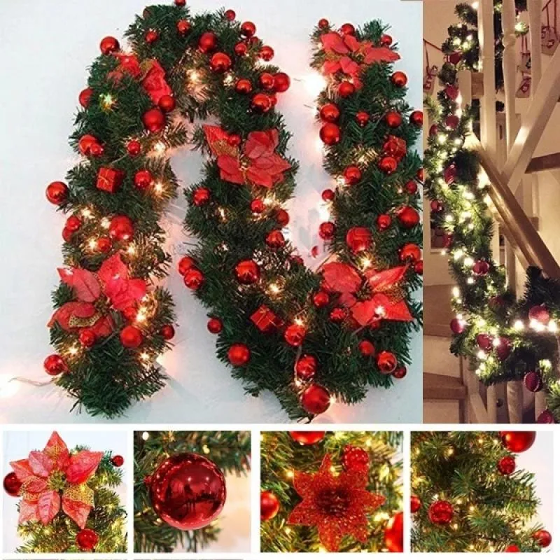 Dekoracje świąteczne 2,7m luksus z LED Garland Decoration Rattan Lights Xmas Home Party Drzewo